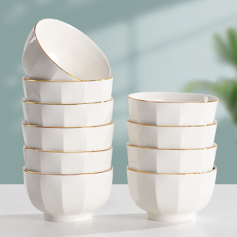 2022 New Bowl Household Eating Bowl 5 Inch 6 Inch Noodle Bowl Rice Bowl Thickened Ceramic Bowl Tableware Dish Set