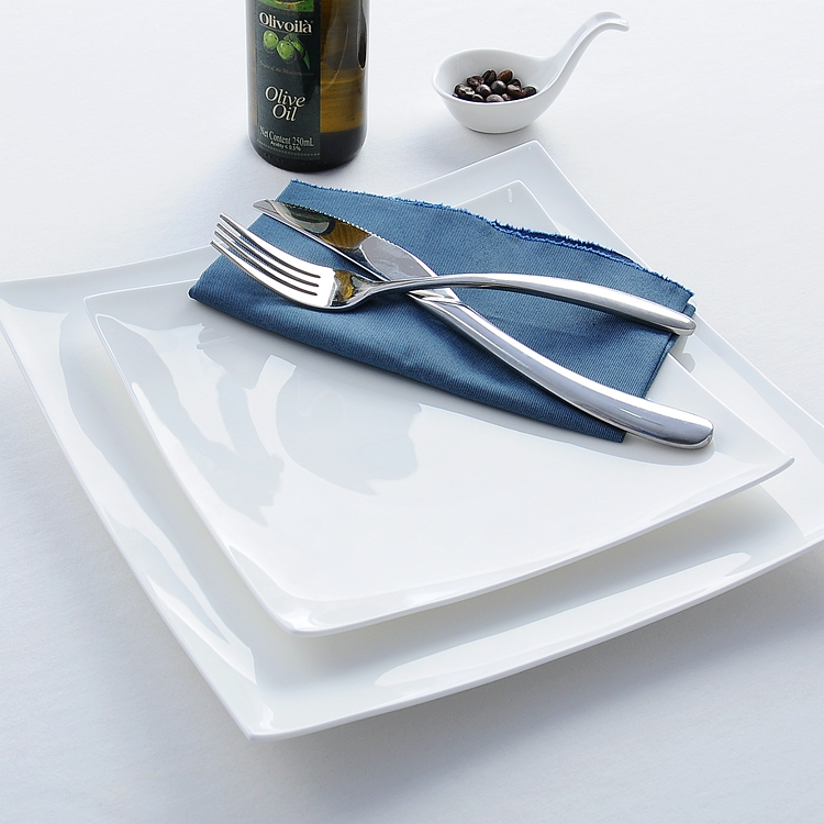Pure white ceramic plate ipads porcelain tableware square restaurant beef steak knife and fork dish creative steak dinner plate suit