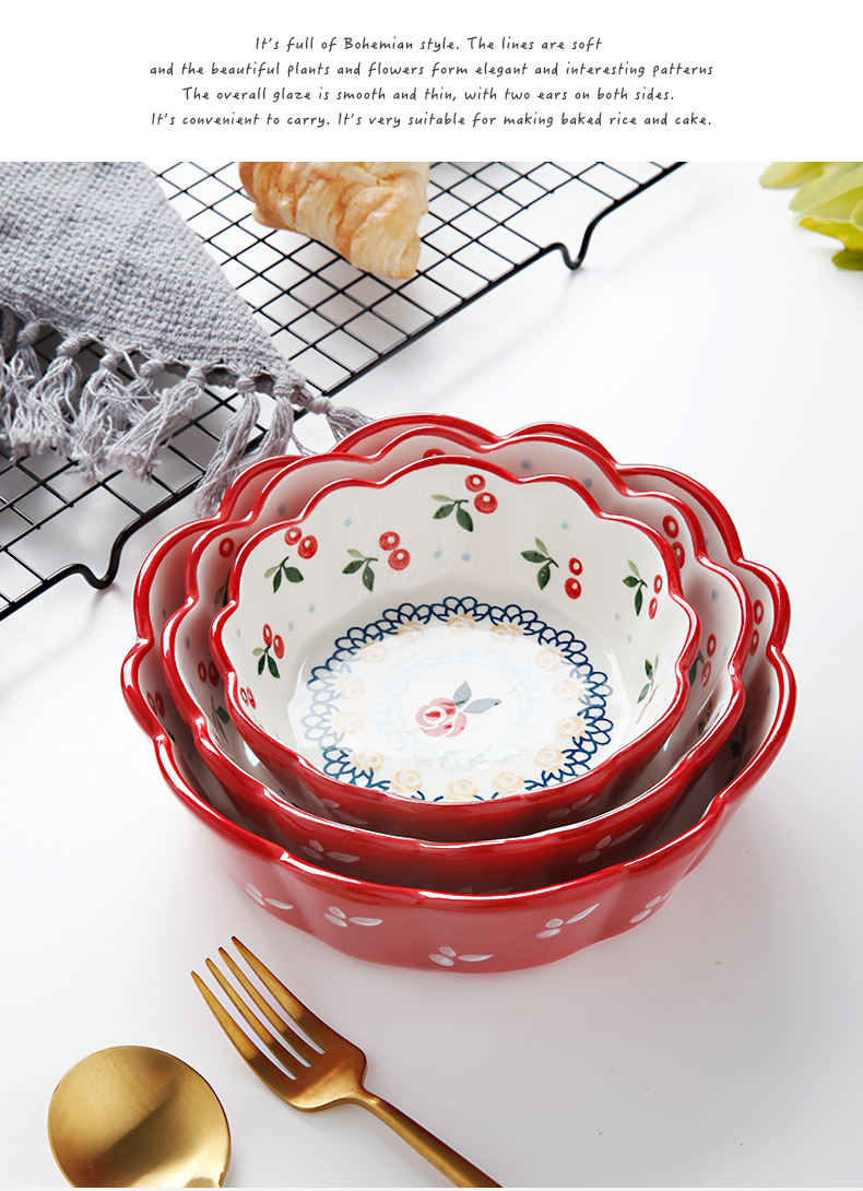 Breakfast to use ceramic cherry bowl of Japanese creative lovely fruit salad bowl of cereal.net red tableware household fruit bowl