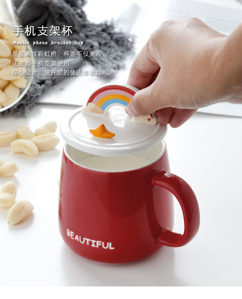 Express cartoon creative move trend ceramic cup keller spoon of boring breakfast milk coffee cup with cover