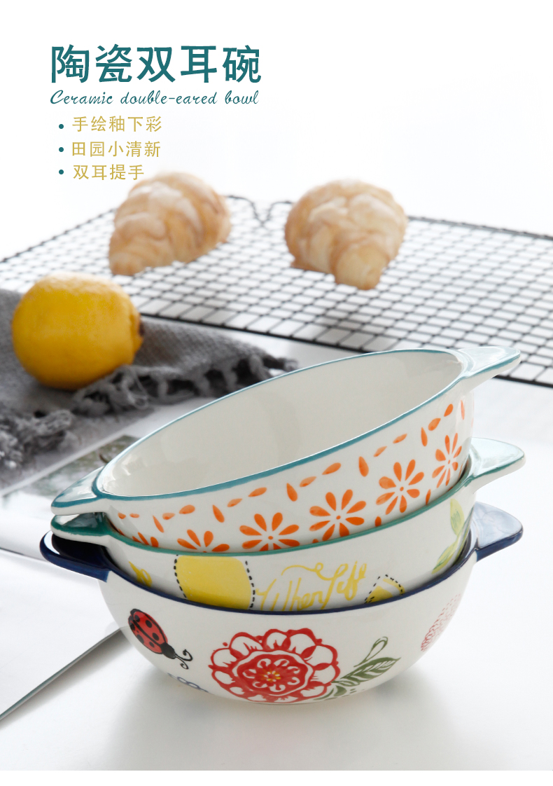 Nordic household ceramic bowl of salad rainbow such as bowl with the handle roasted bowl individual ins dishes tableware creative move and lovely
