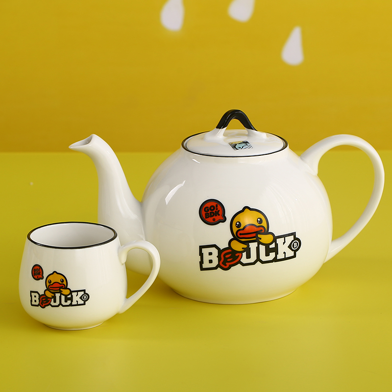 BDUCK yellow duck ceramic water set suit creative fashion home sitting room tea pot 1 6 cups with tray