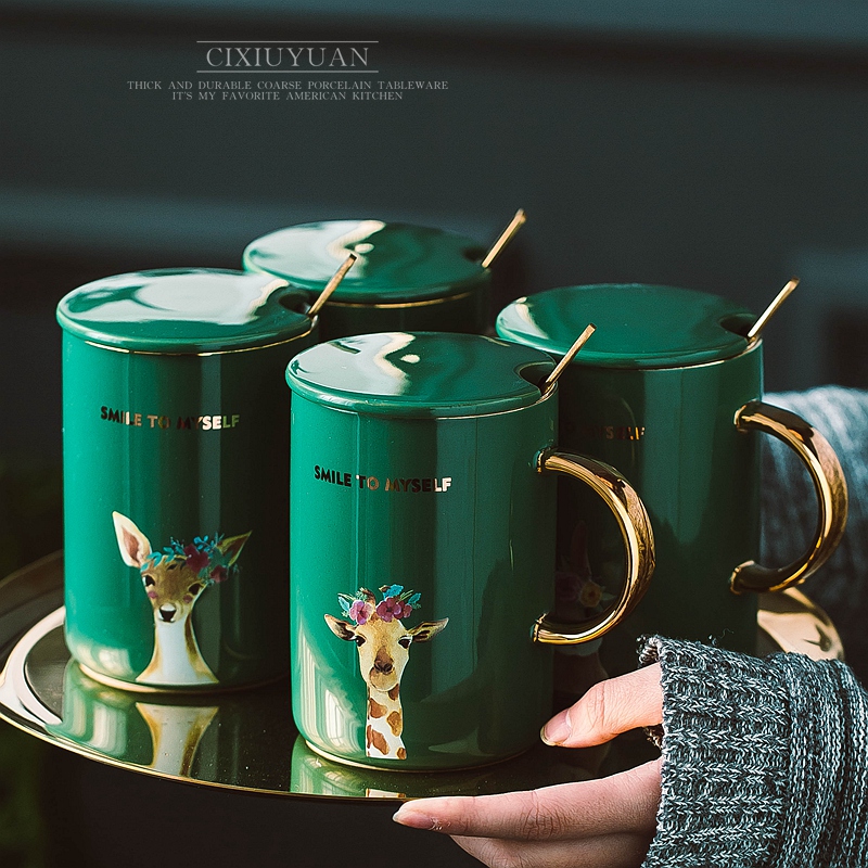 Creative move with cover glass ceramic keller spoon tide lovers ultimately responds a cup of coffee cup men 's and women' s cup