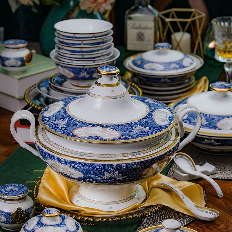 Jingdezhen colored enamel tableware suit ipads porcelain ceramic dishes suit Chinese style household dishes combine European jobs