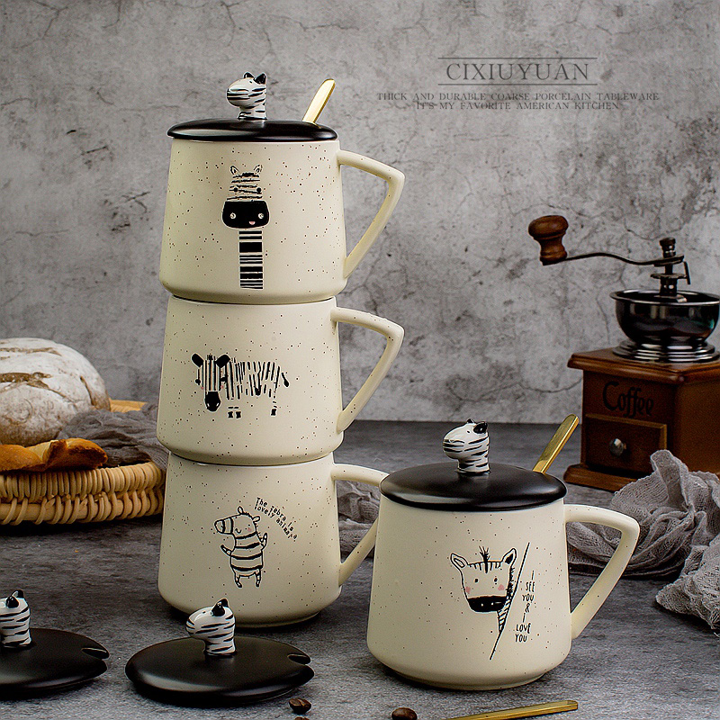 Han edition female students creative express cartoon mark cup with cover spoon coffee cup fashion lovers water ceramic cup