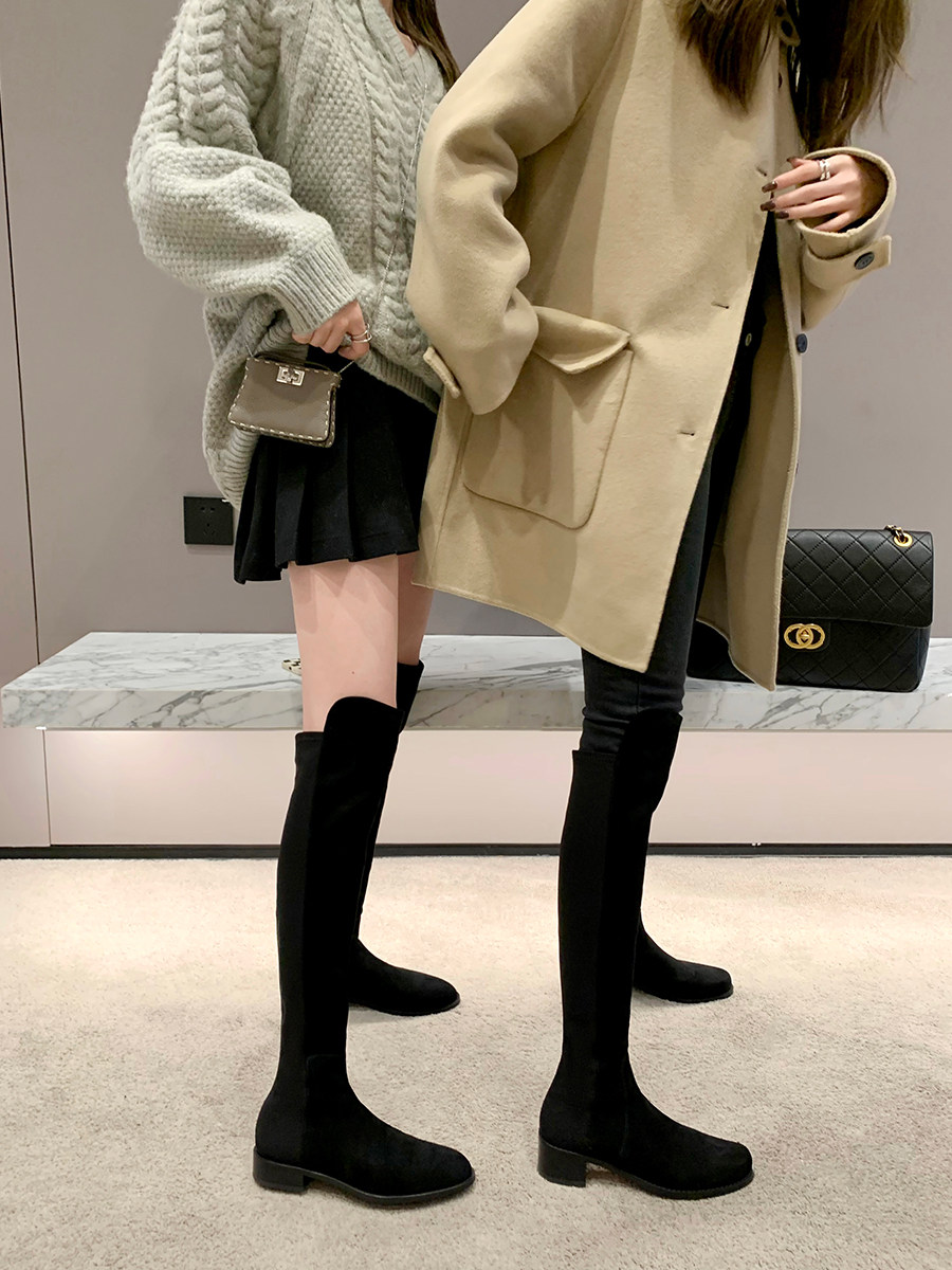 Grapes moms tudiolee new autumn and winter coarse heel high cylinder riding boots with velvet elastic over knee long boots woman