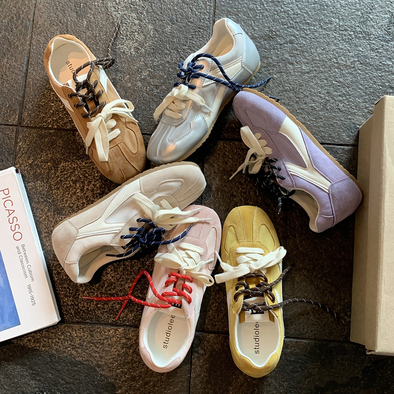 Grape Mom Studiolee 3cm Height Increase~ Retro Mandarin Duck Shoelaces Mesh Versatile Casual German Training Shoes for Women Spring Grape Mom Studiolee 3cm Height Increase~ Retro Mandarin Duck Shoelaces Mesh Versatile Casual German Training Shoes for Women Spring