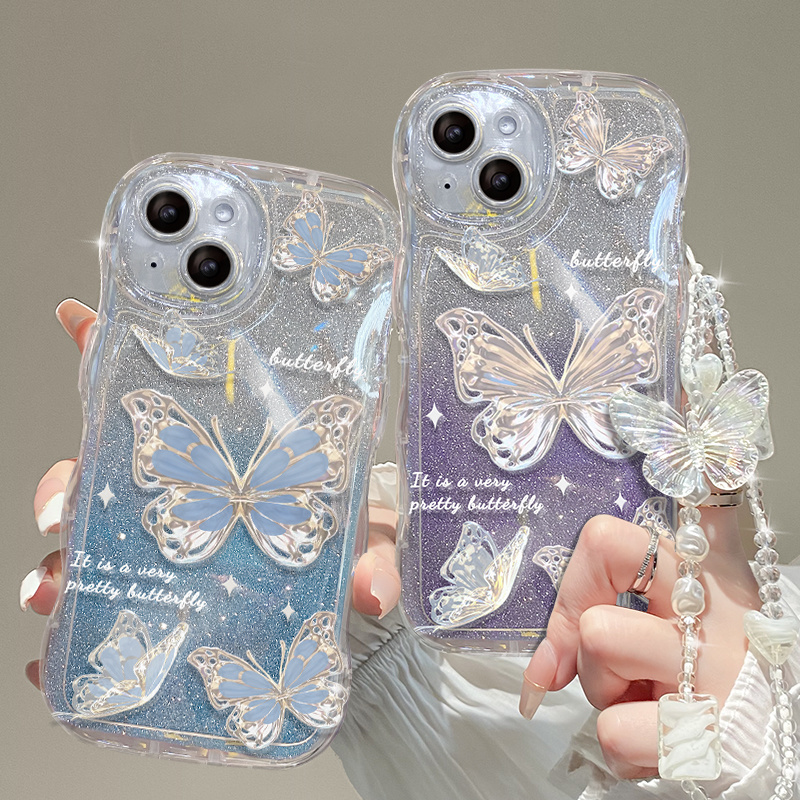 Wave Air Cushion Butterfly Bracelet Phone Case Suitable for Huawei P60, Nova 10 New Model, Mate 50 Pro for Women, Honor 80/70 Soft Case, 60Se Transparent, Nova 9/8/7/6/5 Minimalist Style, Magic 5