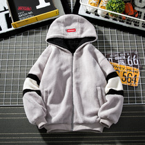 Winter lamb wool cotton coat men Korean version of the trend handsome plus velvet thickened loose bf student casual cotton-padded jacket