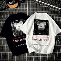 Mens short sleeve T-shirt loose casual fashion fashion brand clothes Korean version of the trend big white half sleeve thin bottoming body shirt