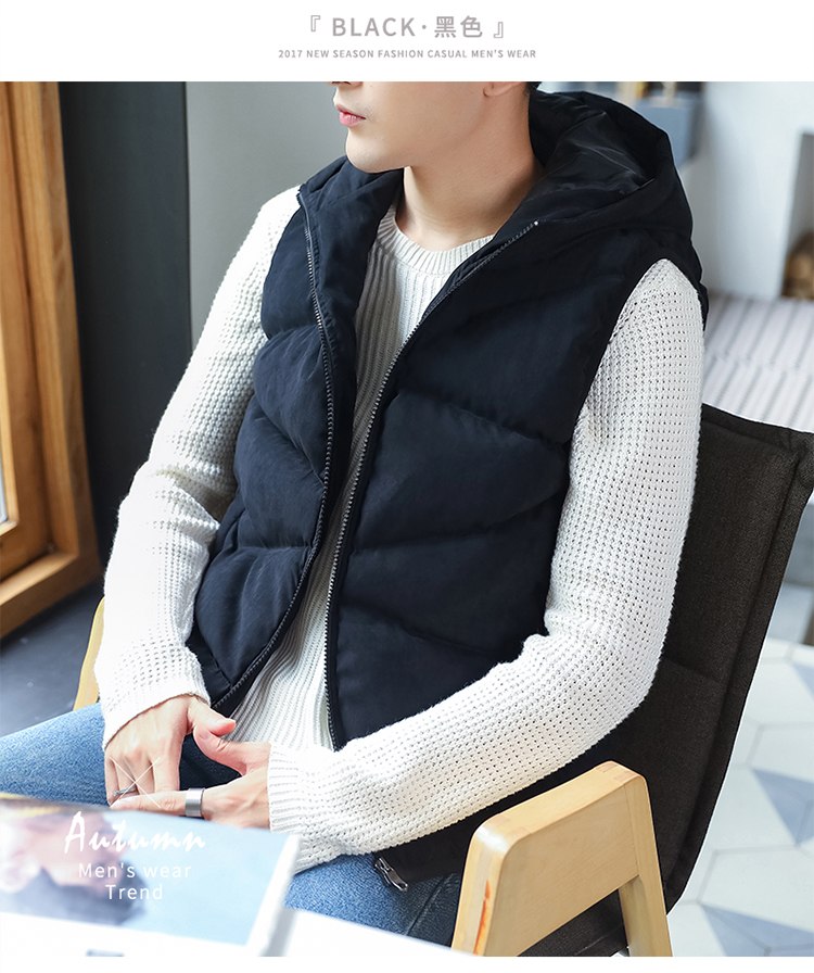Của nam giới mùa thu và mùa đông thường dày bông vest xu hướng thanh niên trùm đầu vest xu hướng bên ngoài ngắn áo khoác nam quần áo quần áo nam 