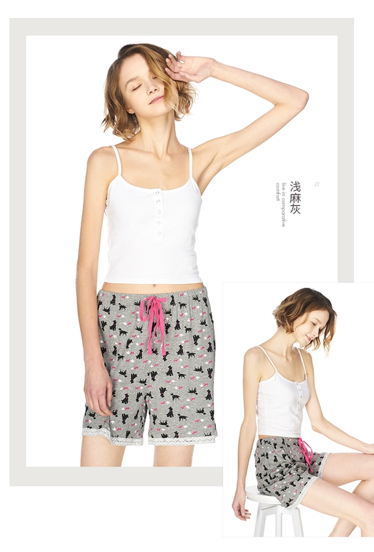 [2 nạp] ba súng nam giới và phụ nữ nhà quần mùa hè mặc thể thao giản dị cotton in lỏng pajama quần short phụ nữ