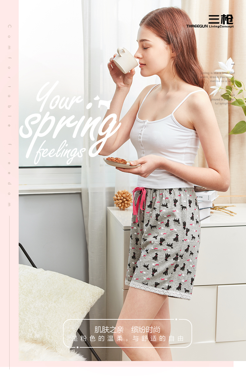 [2 nạp] ba súng nam giới và phụ nữ nhà quần mùa hè mặc thể thao giản dị cotton in lỏng pajama quần short phụ nữ