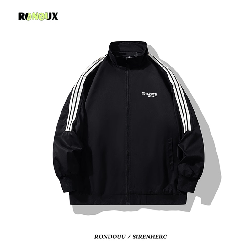 Hip-Hop Trendy American-Style Three-Stripe Sports Stand-Up Collar Sweatshirt Jacket for Men and Women, Spring and Autumn, Loose and Casual Style, Zip-Up Cardigan