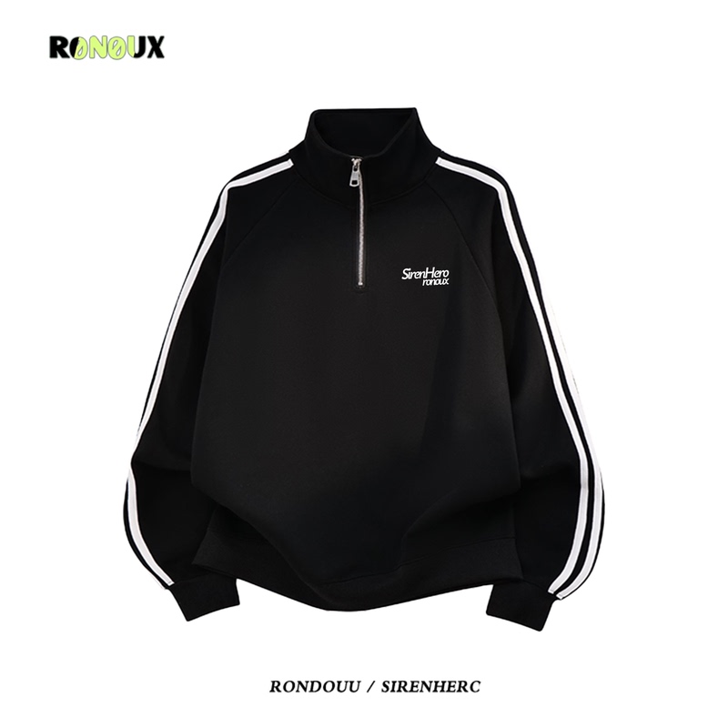 American Retro College Style Three-Stripe Stand Collar Half-Zip Sweatshirt for Men and Women, Spring and Autumn Thin Loose Fit Junior High School Student Jacket American Retro College Style Three-Stripe Stand Collar Half-Zip Sweatshirt for Men and Women, Spring and Autumn Thin Loose Fit Junior High School Student Jacket