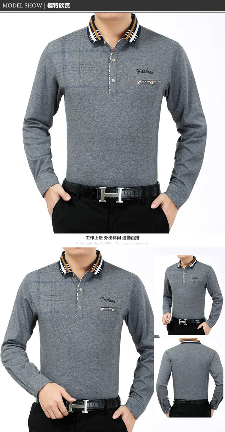 Mùa hè băng lụa mỏng t nam trung niên nam dài tay áo thun ve áo bố túi áo thun lụa shirt versace