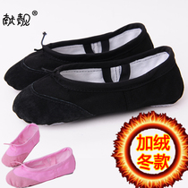 Childrens dance shoes boys winter shoes practice shoes cat claw shoes soft leather black dancing plus velvet ballet shoes yoga
