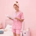 Hanoriya pyjama mùa hè mỏng cotton sọc trái cây in phụ nữ áo len ngắn tay phù hợp với dịch vụ nhà phụ nữ thủy triều - Nam giới