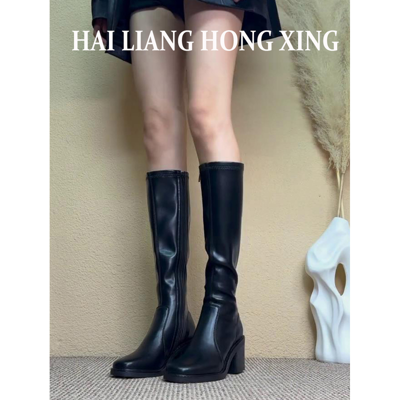 Sheepskin Version ~ High-Heeled Long Boots for Women 2025 New Autumn and Winter Versatile Elastic Slim Boots Thick Heel High Tube Riding Boots