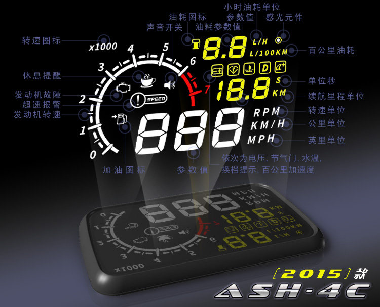 Classic repair ASH-4C HUB lift head display OBD car driving computer Car speedometer fuel consumption