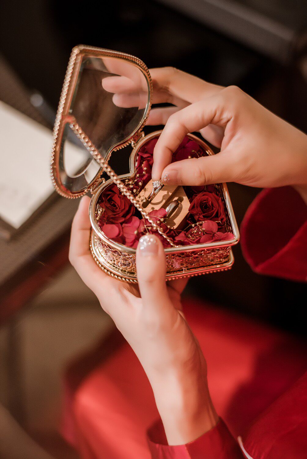 Chinese wedding ring box ring ring pillow forever flower exchange ring jewelry box wedding ceremony supplies jewelry