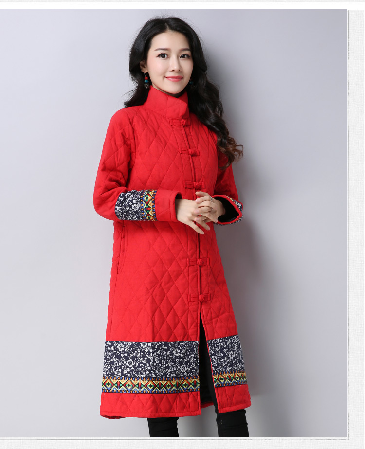 Hàng ngàn áo choàng gió quốc gia Shu dành cho nữ dài mùa đông cotton và áo khoác lanh Trung Quốc phong cách dài tay áo độn bông phụ nữ áo phao nữ đẹp