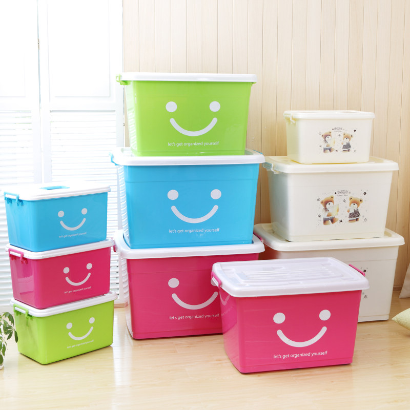 King-size plastic storage box for clothes, snacks, toys, finishing box, large household covered storage box