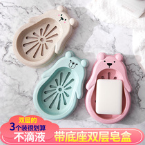 Double soap box household toilet drain-free hole creative cartoon cute personality soap soap rack