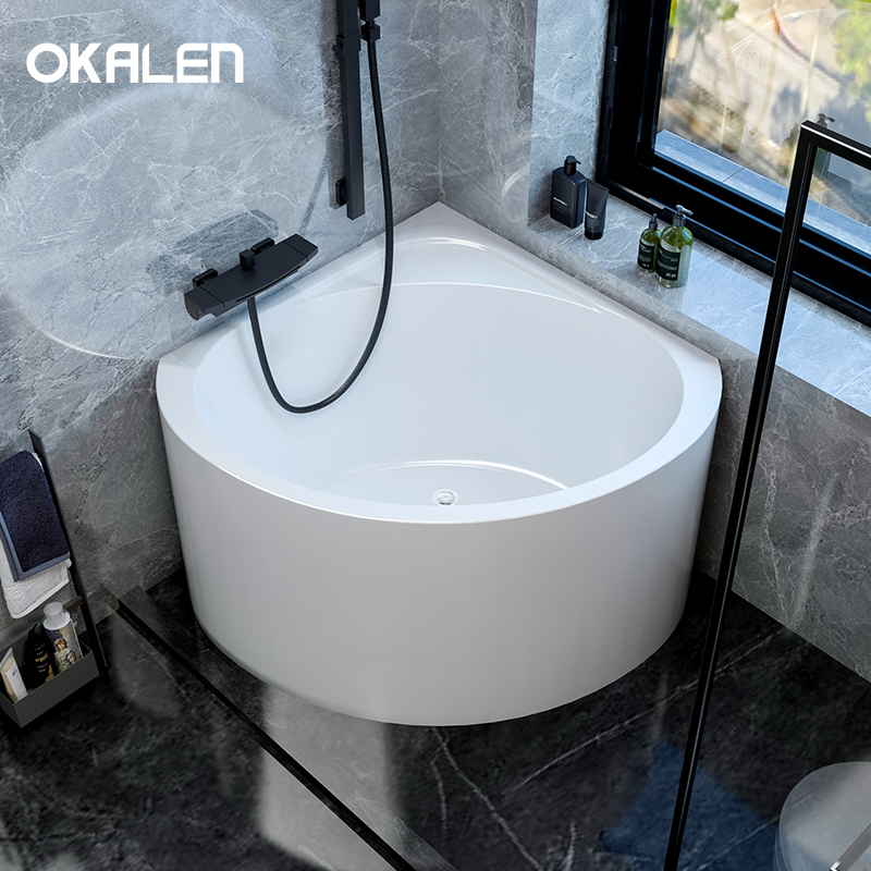 Oukailun Small Triangular Fan-Shaped Bathtub for Home Use, Acrylic Small Bathtub, Mini Japanese-Style Massage Bathtub