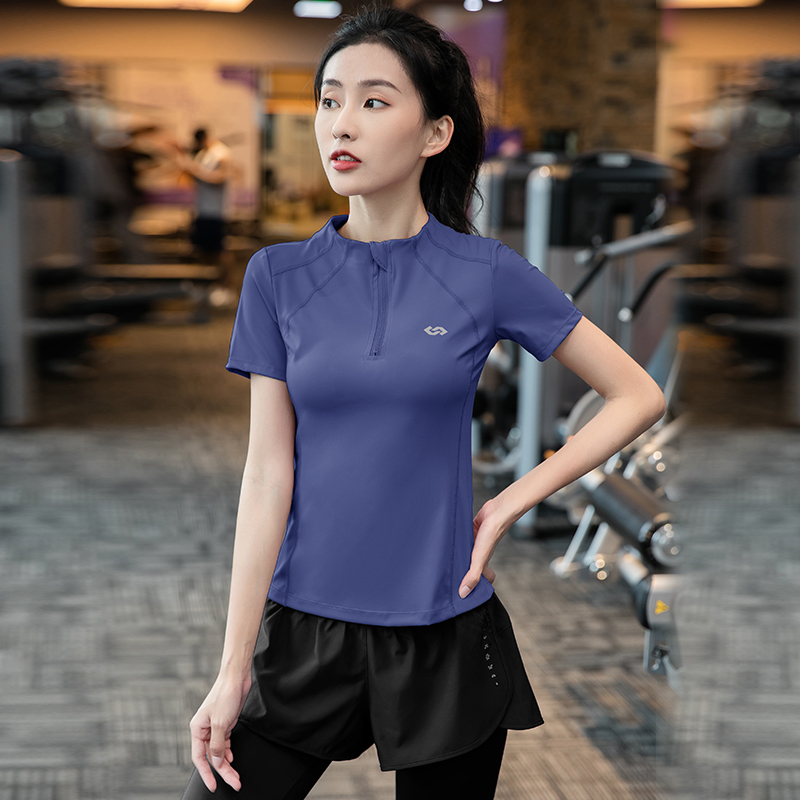 Half-Zip Slim-Fit Short-Sleeve Sports T-Shirt for Women, Summer 2026, Professional Quick-Dry Top, Thin Running Fitness Shirt