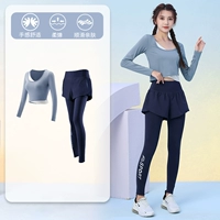 Синий комплект, лонгслив, одежда для йоги, для бега, в обтяжку