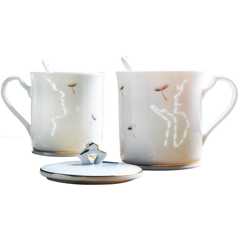 Valentine 's creative ceramic mugs with cover spoon, cup to the model of a water glass contracted and pure and fresh, tea cups