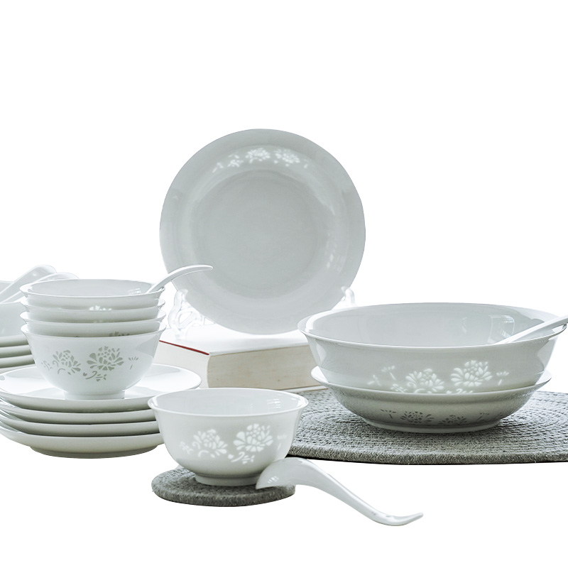 Ancient pottery and porcelain of jingdezhen and exquisite porcelain ceramic tableware white bowl plates spoon dishes suit home plate