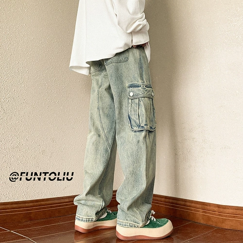 Ретро джинсы, сексуальные штаны, в американском стиле, изысканный стиль, свободный прямой крой