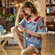 Pajama nữ mùa hè mỏng bông ngắn tay thiết lập Hàn Quốc phiên bản của toàn bộ mùa hè bông xuân và mùa thu ngọt ngào đào tim bà nhà quần áo.