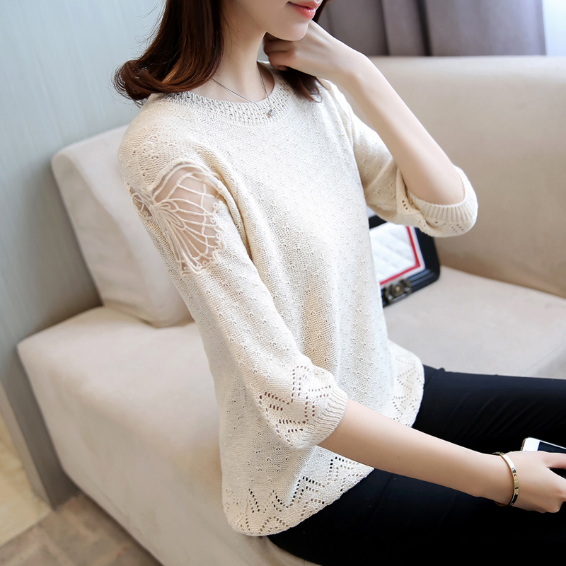 Mùa hè ngắn tay phụ nữ áo len 2020 mùa hè mặc mới năm tay knitsweater rò rỉ đầu mỏng triều mặc lỏng lẻo