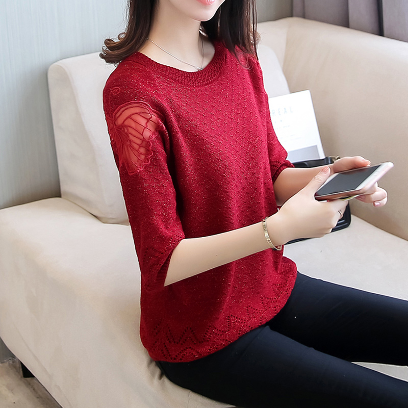 Mùa hè ngắn tay phụ nữ áo len 2020 mùa hè mặc mới năm tay knitsweater rò rỉ đầu mỏng triều mặc lỏng lẻo