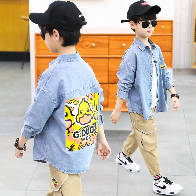 Boy coat shirt spring autumn season 2022 new handsome children CUHK children's shirts turn over Korean version Leisure Chauke