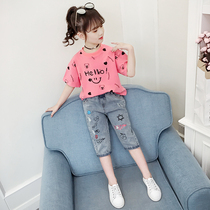 Girls T-shirt 2021 new summer dress Tong round neck short sleeve top children cartoon loose print T-shirt tide