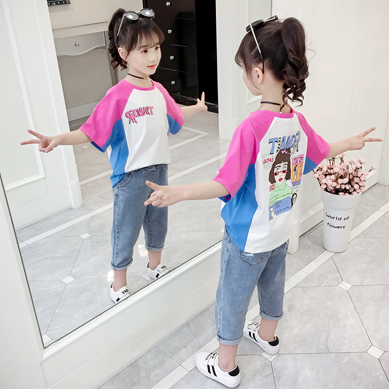 Girl Pure Cotton T-shirt 2022 New Summer Dress Cartoon Printed Blouse Girl Child Short Sleeve T-shirt Tide