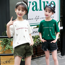 Girls 2021 new summer cotton short sleeve T-shirt children Han - Edition embroidered cartoon ocean gas shirt tide