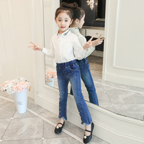 Girls Flexibility Repair Jeans Autumn Clothing 2021 New Childrens Nine Pants in Big Boy Meanwhile
