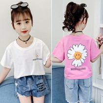 Girl short sleeve T-shirt 2021 new summer dress print 100 hitch shirt foreign air girl sunflowers cotton blouse