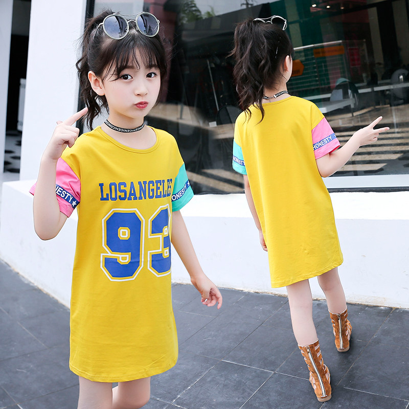 Girl short sleeve T-shirt child 2021 new summer dress CUHK child Korean version of the long version printed blouses T-shirt Skirt Tide