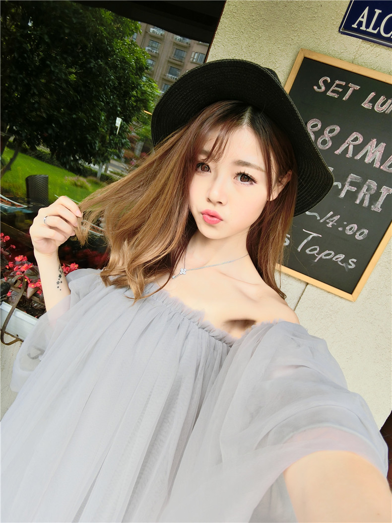 Sexy bọc ngực cổ áo khí ngọt váy Hàn Quốc dễ thương công chúa lông đầm đầm cổ tích