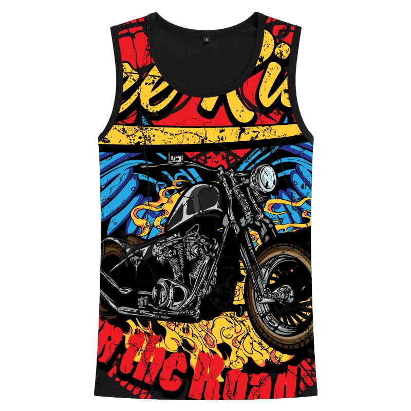 Chinese Style Personalized European and American Men's Fashion Brand Sleeveless T-Shirt Motorcycle Harley Biker Social Spirit Guy Vest