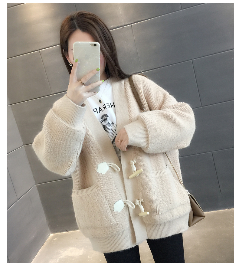 Cô nàng rất cổ tích áo len nữ mùa thu 2019 mới của phụ nữ thả lỏng áo khoác đan phổ biến nữ mùa xuân và mùa thu thủy triều - Áo len cổ chữ V áo len nữ đẹp 2021