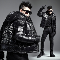 Yan Ji short winter new mens trend down jacket Korean fashion personality skull hooded down jacket