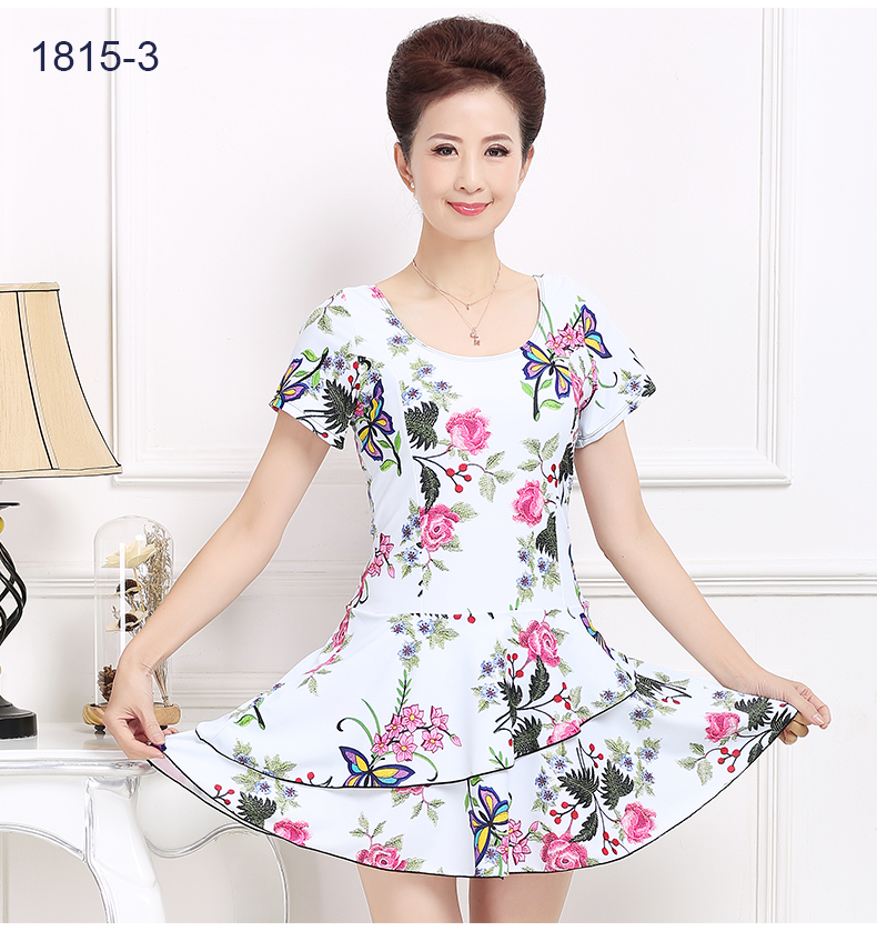 Áo tắm trung niên nữ bảo thủ chia váy che bụng giảm béo hot xuân trung niên mẹ 2018 mới size lớn bikini 2 mảnh màu trắng