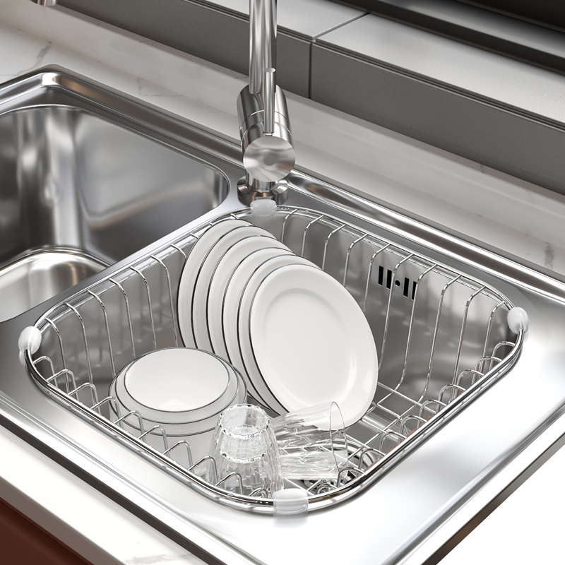 Kitchen sink drain rack drain basket 304 stainless steel sink sink filter dishwashing sink place retractable